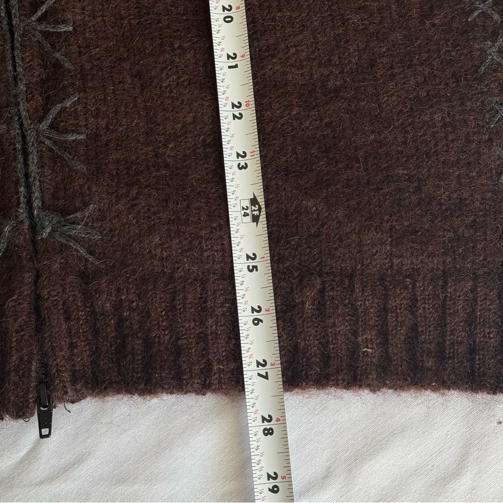 Full Zip Hooded Wool Sweater Mens Large Brown Western Native Cowichan Heavy - Picture 12 of 13